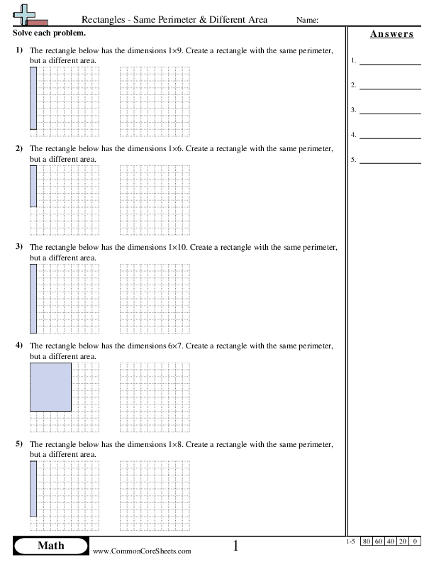 Rectangles - Same Perimeter & Different Area worksheet